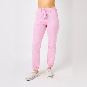 Judy Blue High Waist drawstring tie Garment Dyed Pink Jogger jeans plus size 15